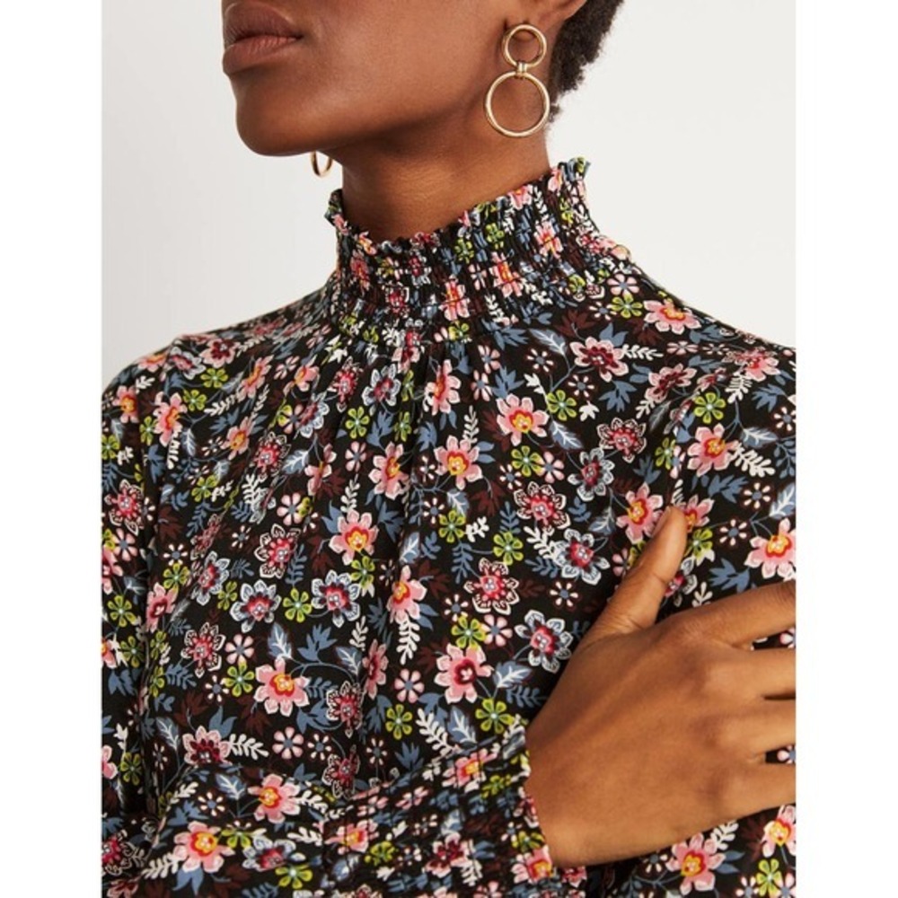 BODEN Floral Shift Dress Black Opulent Leaf Tie Waist Smocked 16 18 Tall Long - Picture 6 of 16
